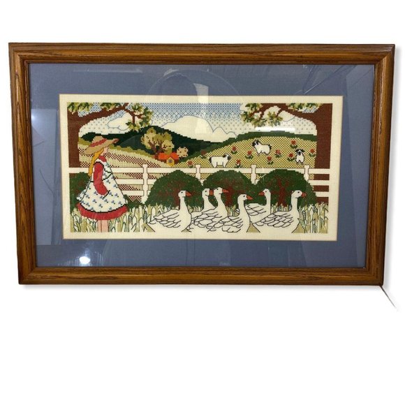 Vintage Other - Vtg Needlepoint Cross-Stitch Farm Scene Framed Mat Vintage Other - Vtg Needlepoint Cross-Stitch Farm Scene Framed Mat